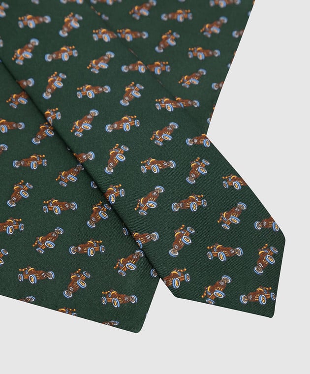 Stefano Ricci Patterned Tie and Pache Scarf Set for Children Dark Green Silk YDHNG700 image 4