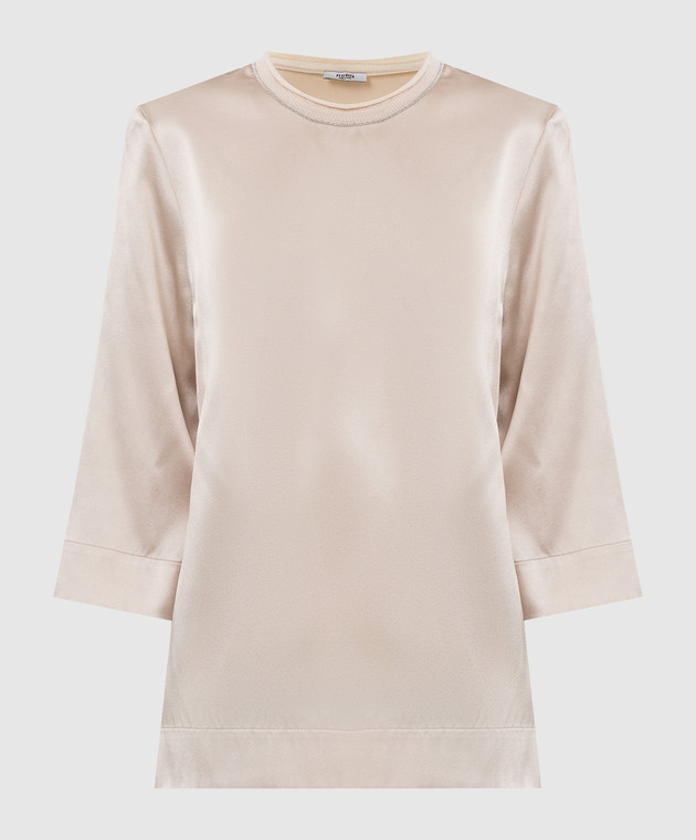 Peserico Світло-бежева шовкова блуза з ланцюжками S06602C2372