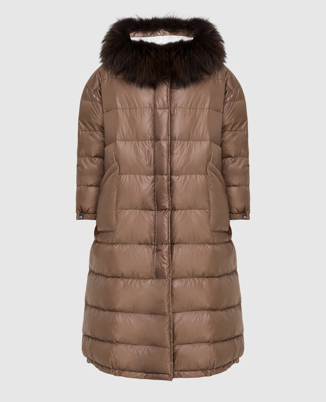 

Темно-бежевый пуховик с мехом лисы, Пуховики