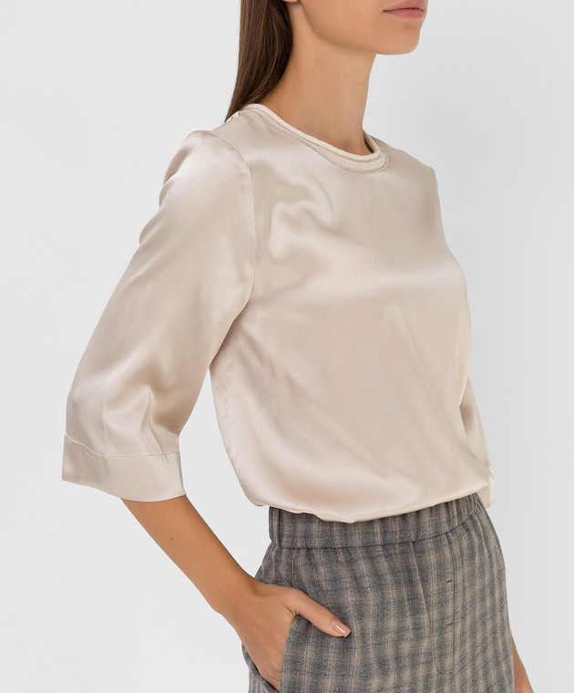 Peserico Світло-бежева шовкова блуза з ланцюжками S06602C2372 зображення 5