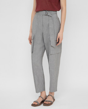 Brunello Cucinelli Серые брюки из шерсти и льна MF509P7541