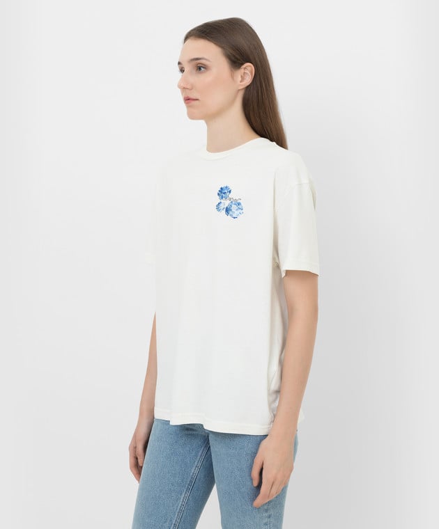Off-White Светло-бежевая футболка с вышивкой и логотипом OWAA089F21JER002 изображение 3