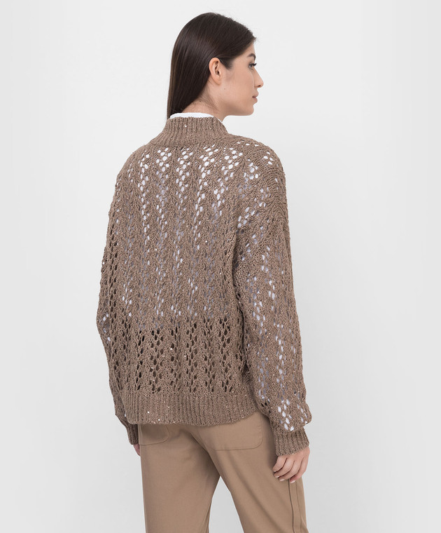 Brunello Cucinelli Ажурный кардиган из льна и шелка в пайетках MCK386606 изображение 4