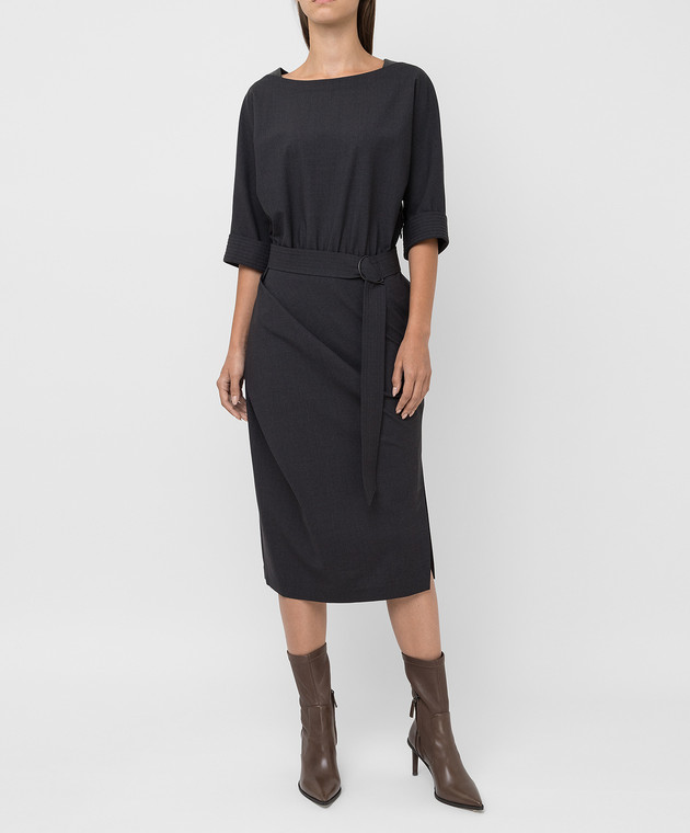 Brunello Cucinelli Темно-серое платье из шерсти MPW07A4607 изображение 2