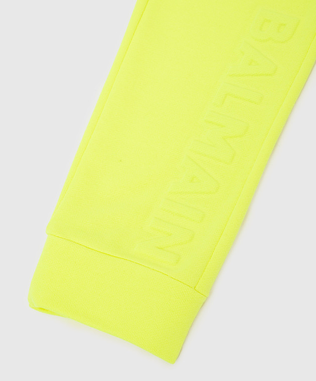 Balmain Детские неоново-желтые спортивные брюки с логотипом 6P6527Z00011216 изображение 3