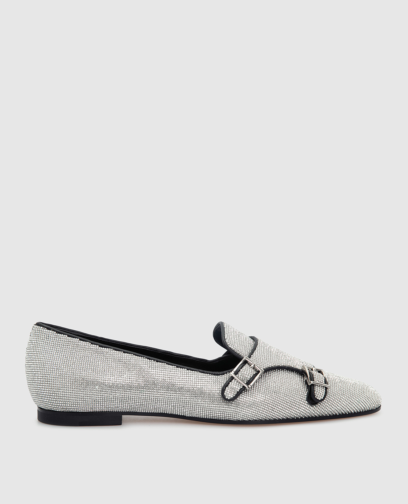 

Серебристые лоферы с кристаллами Santoni, Серебристый, Лоферы