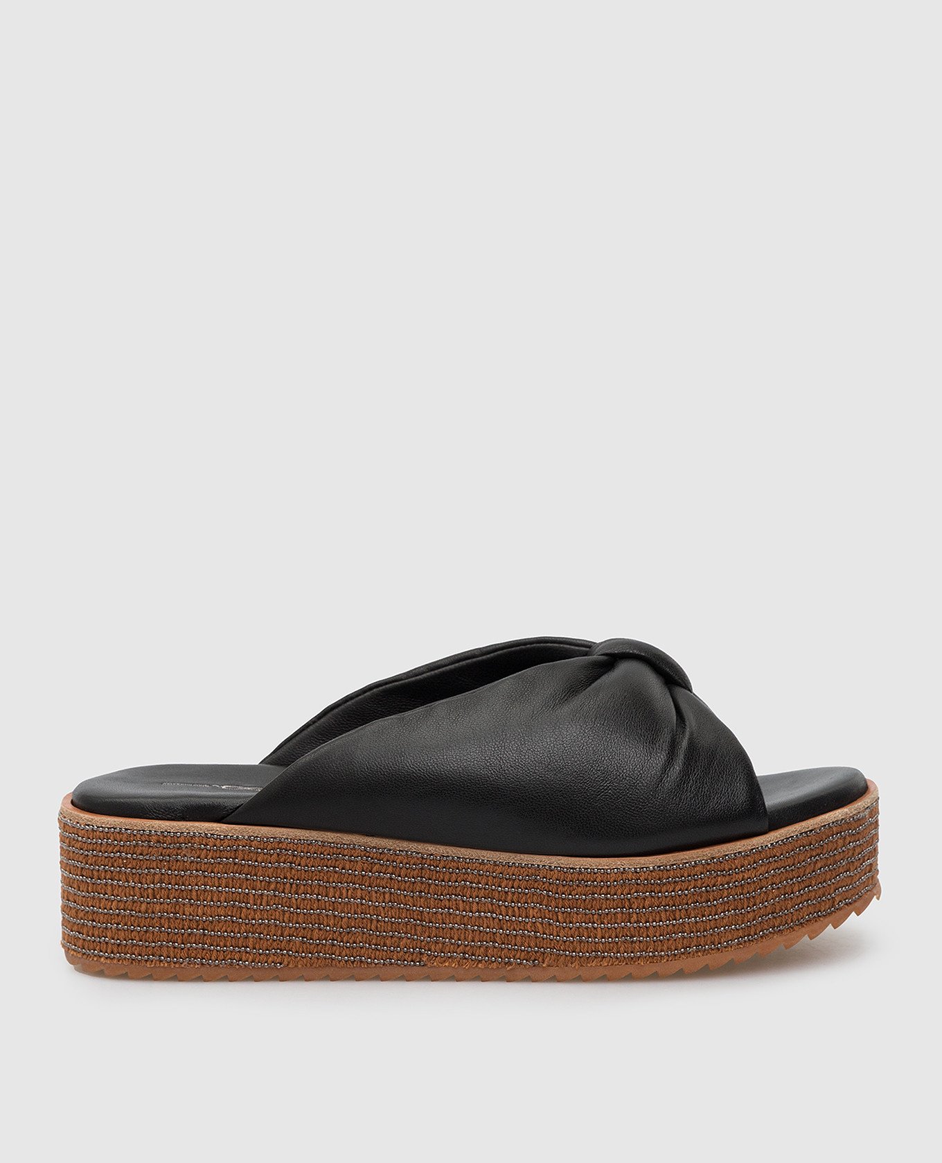 Black leather slippers with monili