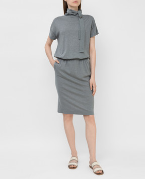 Brunello Cucinelli Серое платье с люрексом M41819A94P