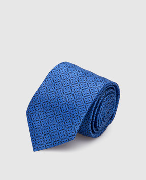 Stefano Ricci Детский синий шелковый набор из галстука и платка-паше в узор YDH33027