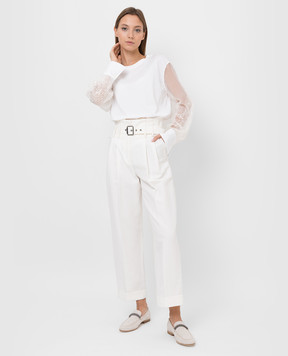Brunello Cucinelli Светло-бежевые брюки с высокой посадкой M0F69P7638