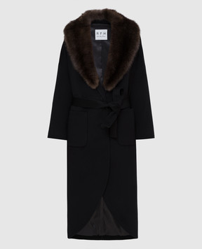 Real Furs House Черное пальто из кашемира с мехом соболя GT02