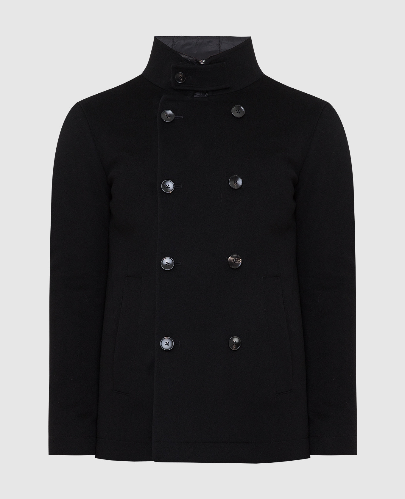 Черное двубортное пальто из шерсти