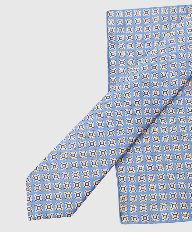 Stefano Ricci Дитячий шовковий блакитний набір з краватки та хустки-паші у візерунок YDH27025 зображення 4