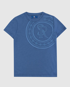 Stefano Ricci Детская синяя футболка с вышивкой монограммы YNH0300310803