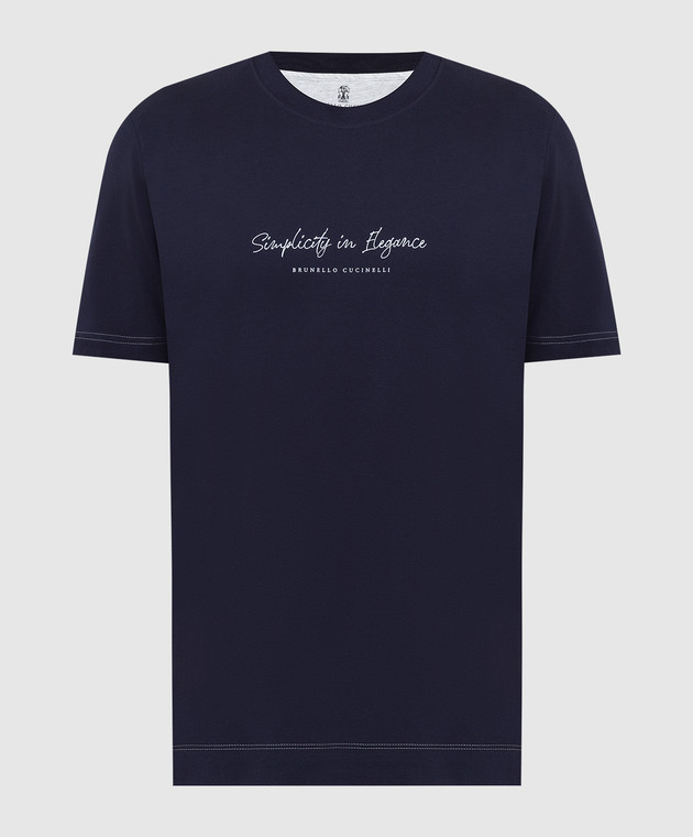 Brunello Cucinelli Темно-синяя футболка с принтом M0T618410