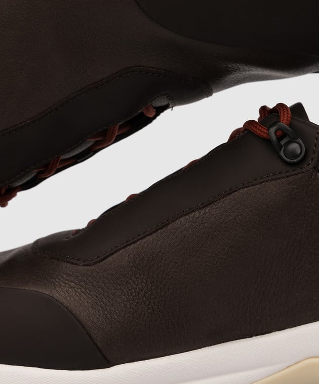 Loro Piana Темно-коричневые кожаные кроссовки Trail Walk FAL9348 изображение 5