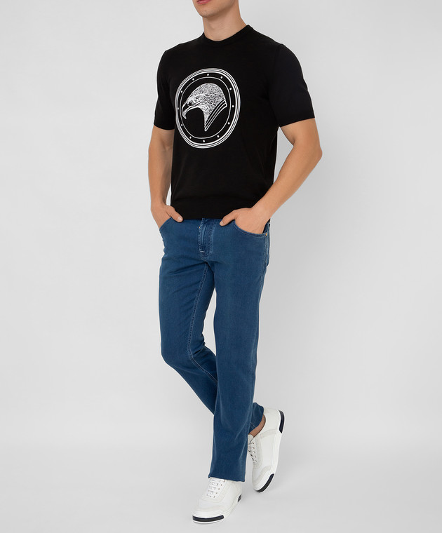 Stefano Ricci Черная футболка с вышивкой эмблемы логотипа K616183G10F21108 изображение 2