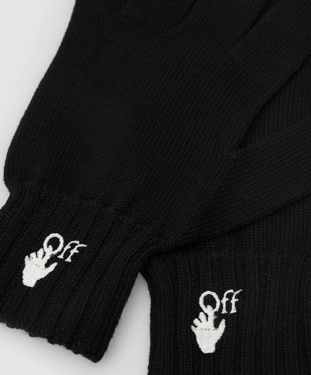 Off-White Черные перчатки из шерсти с вышивкой логотипа OMNE032F21KNI001 изображение 3