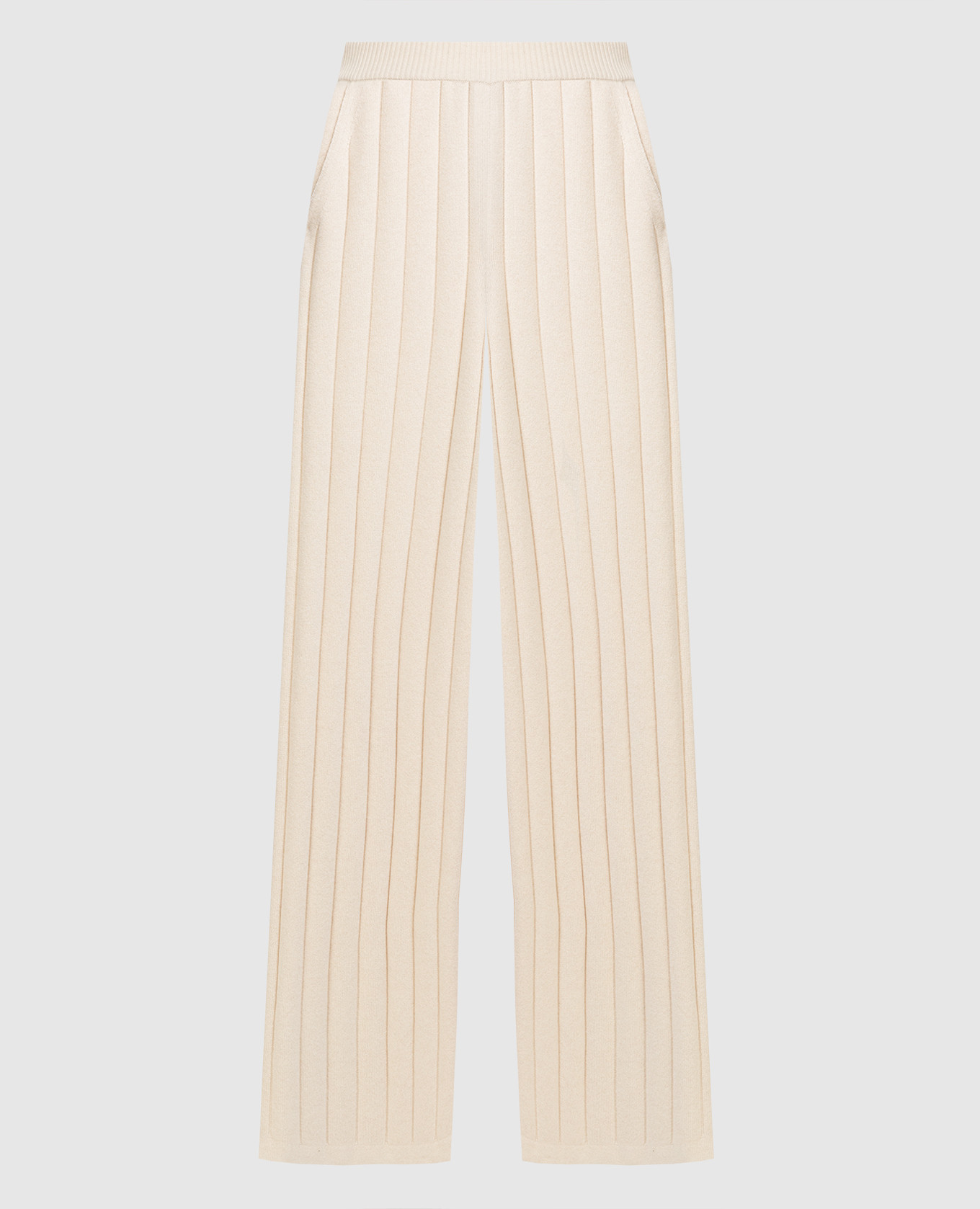 

Брюки из кашемира в рубчик, Светло-бежевый, Широкие брюки