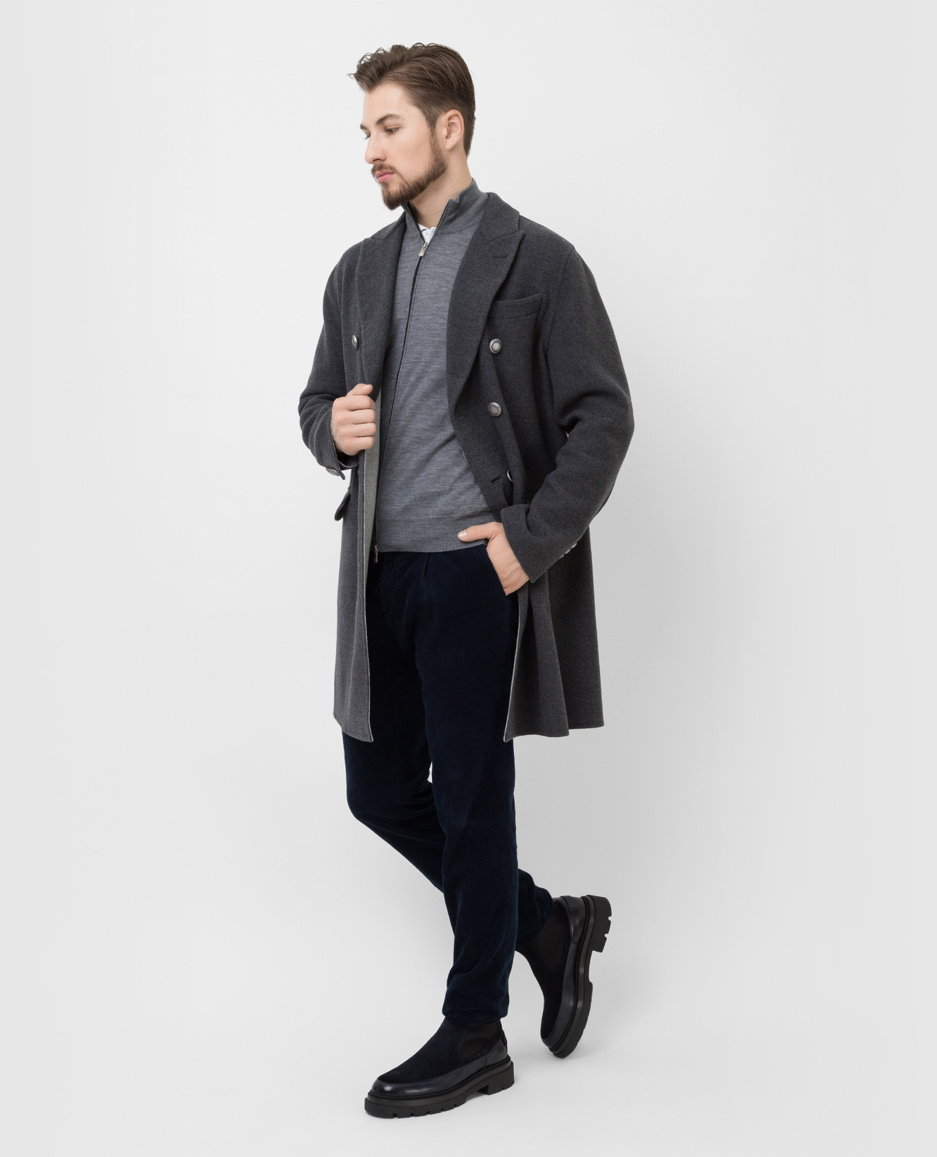 Brunello Cucinelli Серое двубортное пальто из шерсти MQ4219929D изображение 2