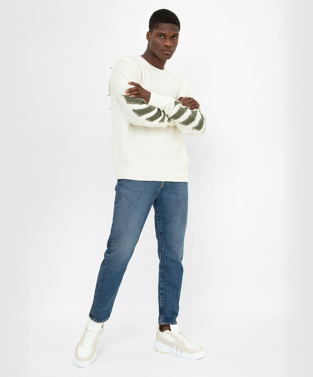 Off-White Светло-бежевый свитер с узором OMHE088F21KNI001 изображение 2