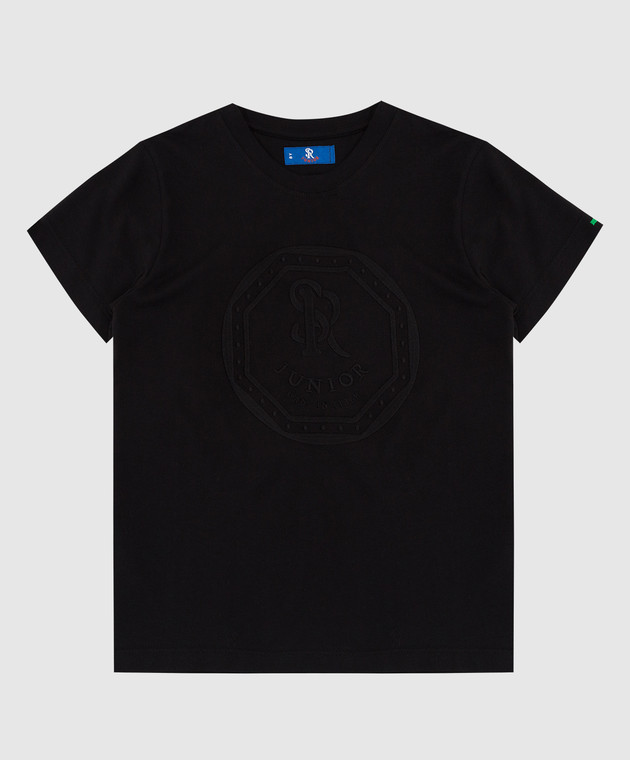 Stefano Ricci Детская черная футболка с вышивкой эмблемы YNH7200070803