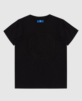 Stefano Ricci Детская черная футболка с вышивкой эмблемы YNH7200070803