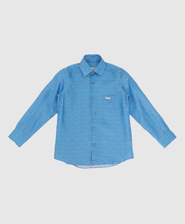 Stefano Ricci Детская голубая шелковая рубашка в узор YC003203NG600F