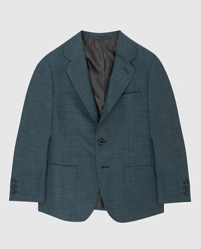 Stefano Ricci Детский темно-зеленый пиджак из шерсти и шелка Y1RF3712T0HC3991