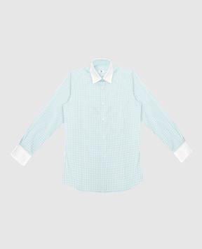 Stefano Ricci Детская светло-бирюзовая рубашка в клетку YC002316LJ1655