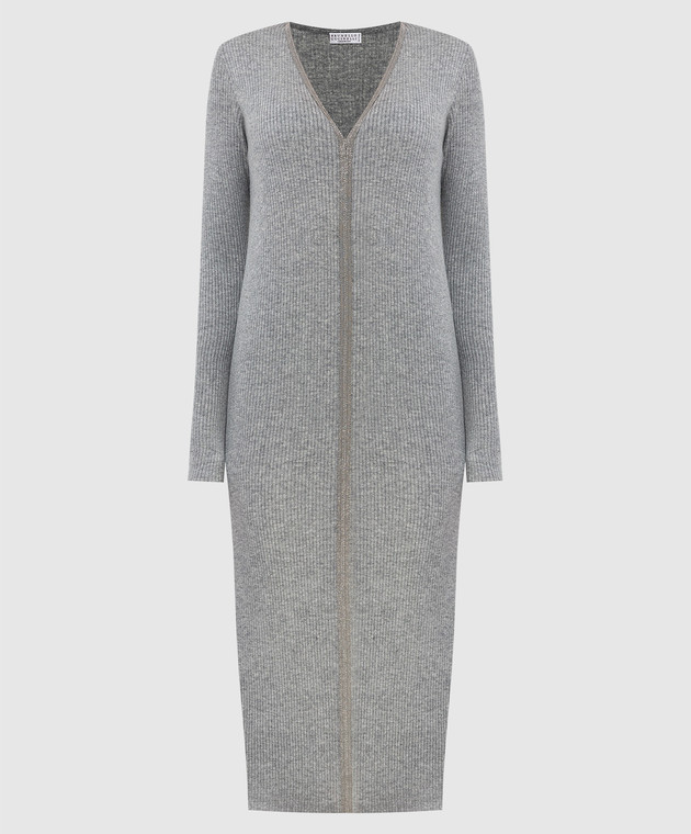 Brunello Cucinelli Light gray cashmere dress with chains M2E809A92