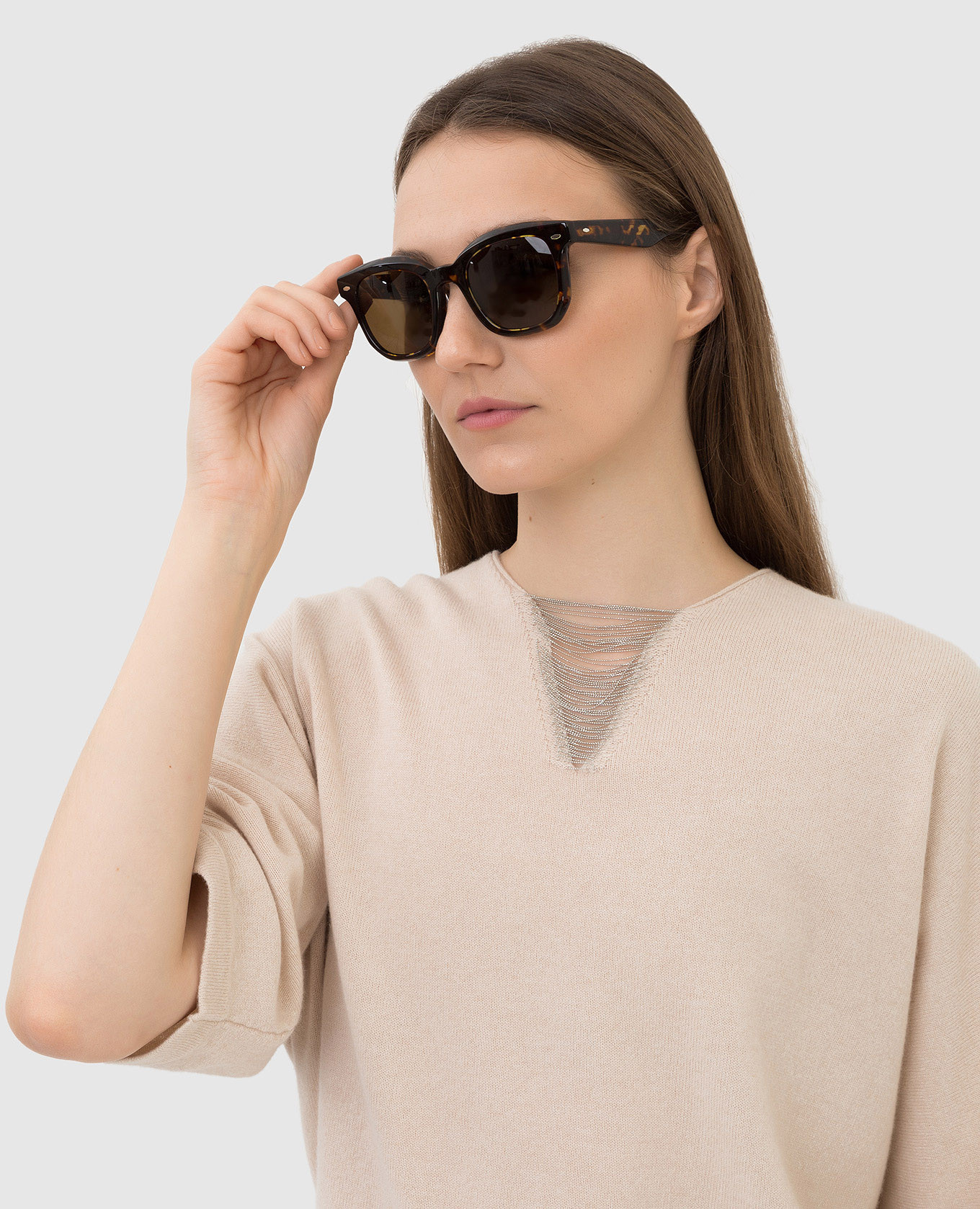 Brunello Cucinelli Темно-коричневые солнцезащитные очки Filu с узором MOCFIL006 изображение 3