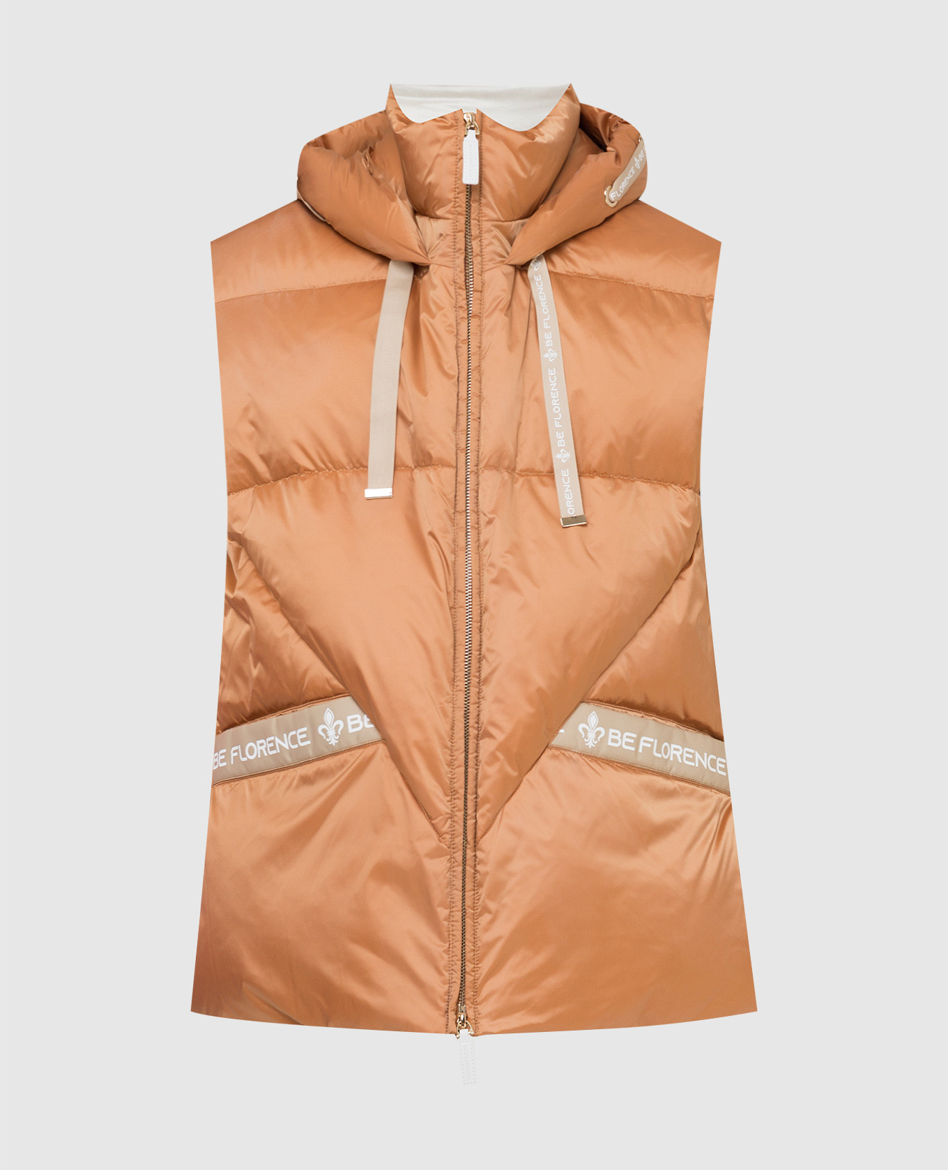 

Светло-коричневый пуховый жилет с логотипом, Жилеты