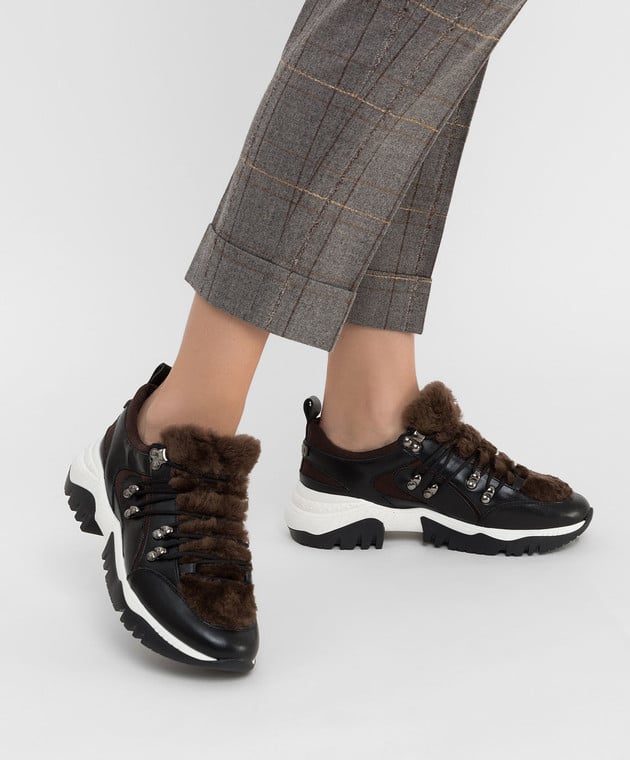 Peserico Черные кожаные кроссовки с мехом S39433C009871 изображение 2
