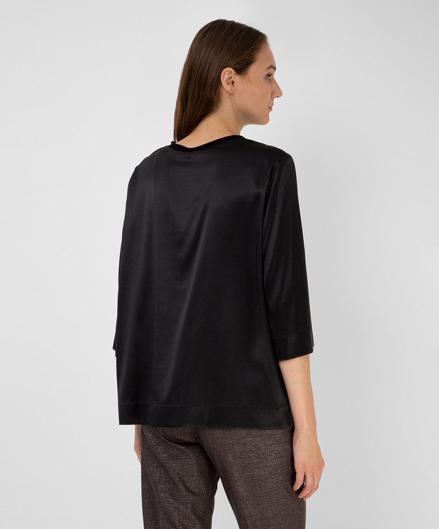 Peserico Черная шелковая блуза с цепочками S06602C2372 изображение 4