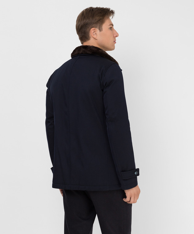 Herno Темно-синяя куртка из  шерсти с мехом бобра IM0262U33186 изображение 4
