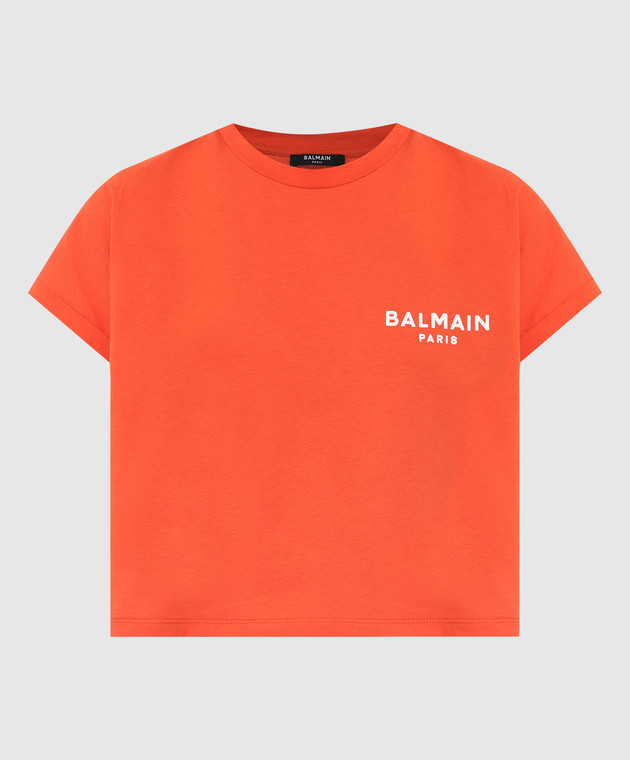 Balmain Оранжевая футболка с принтом логотипа XF1EE005BB01