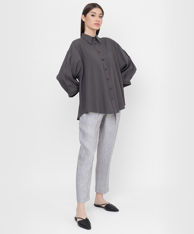 Brunello Cucinelli Темно-серая льняная рубашка oversize MH999MN406 изображение 2