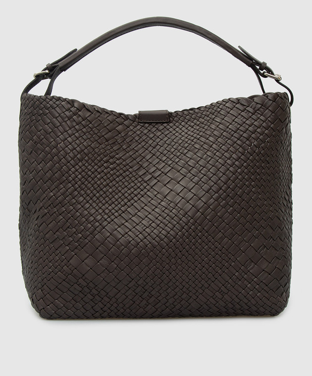 Alma Tonutti Темно-коричнева шкіряна сумка-хобо з плетінням Intrecciato 5201
