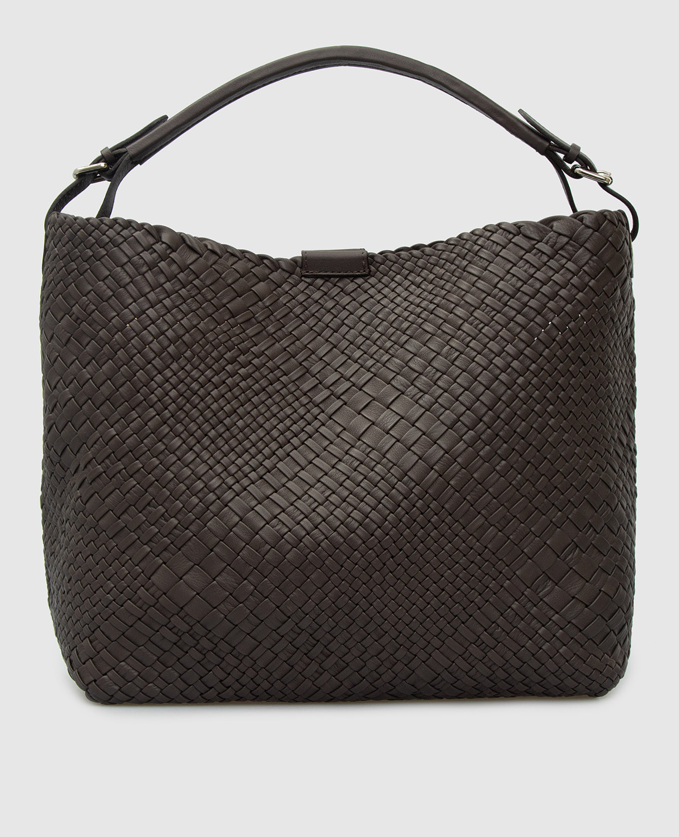 Темно-коричневая кожаная сумка-хобо с плетением Intrecciato