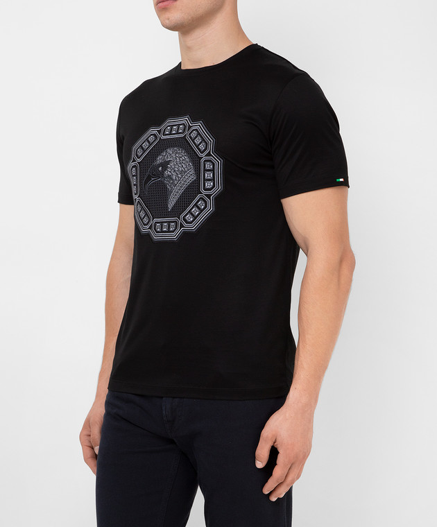 Stefano Ricci Чорна футболка з вишивкою емблеми логотипу MNH1401310TE0001 зображення 3