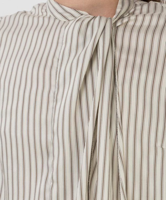 Peserico Светло-бежевая блуза с разрезами в полоску S0614401187 изображение 5