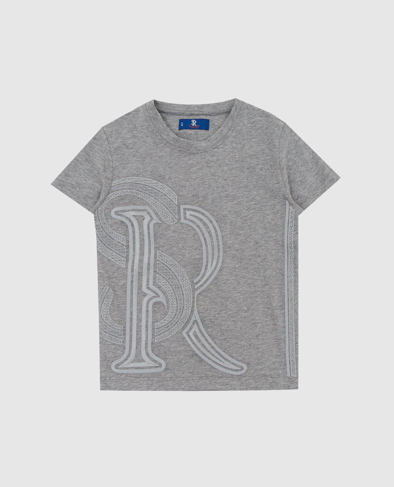 Stefano Ricci Детская светло-серая футболка с вышивкой монограммы YNH0300290803