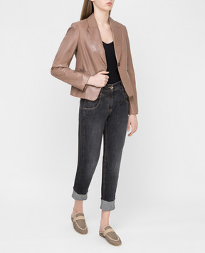 Brunello Cucinelli Бежевая кожаная куртка MPBIS8859