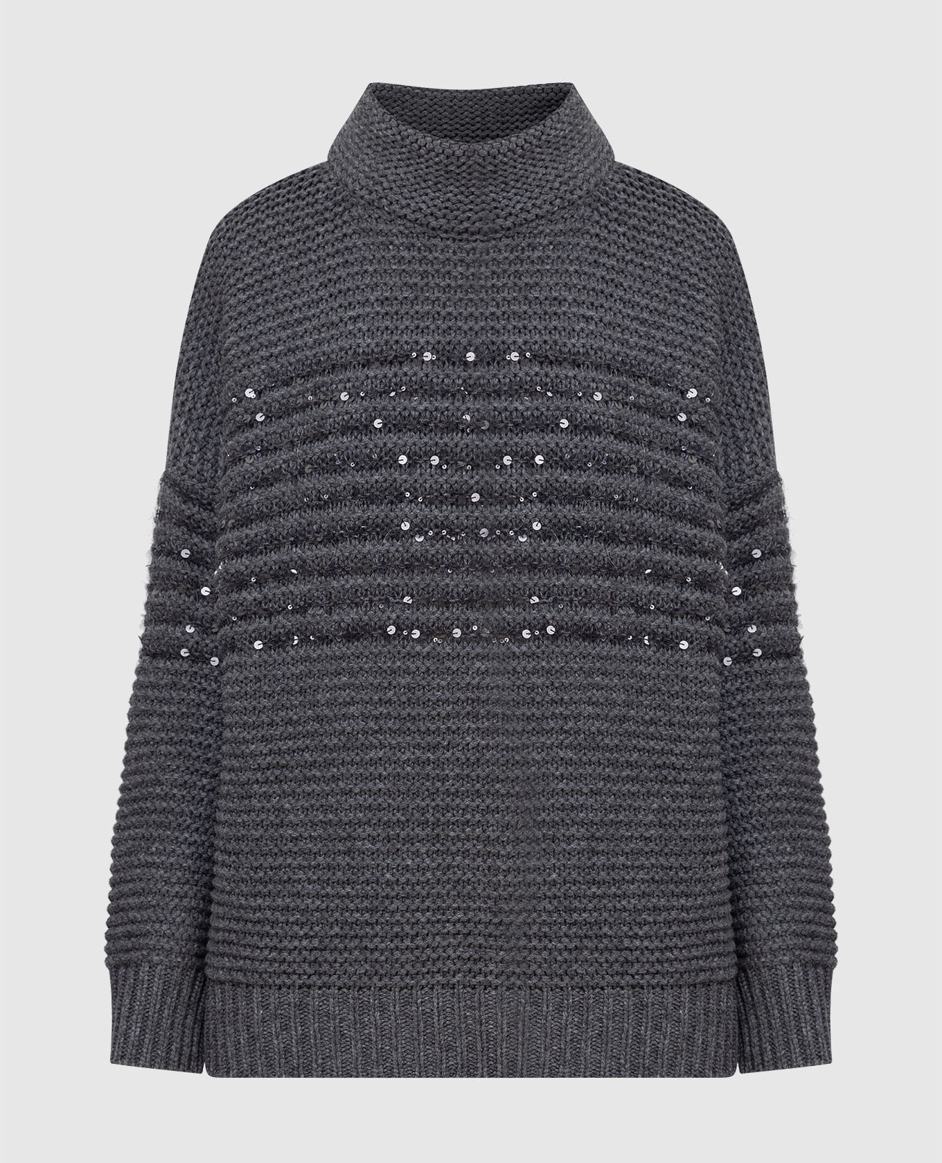 Темно-серый свитер из  шерсти, кашемира и шелка в пайетках