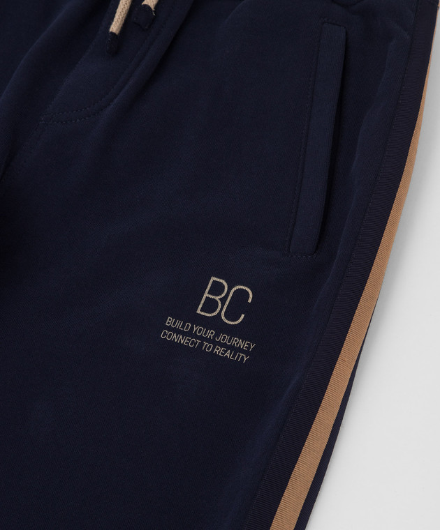 Brunello Cucinelli Детские темно-синие спортивные брюки с лампасами BM810E316B изображение 3