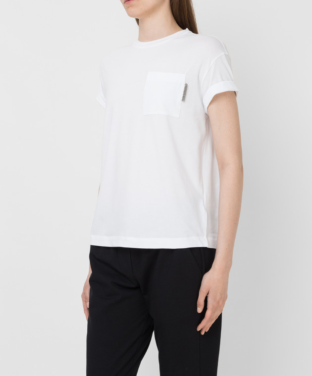Brunello Cucinelli Белая футболка с накладным карманом MPT18BB300 изображение 3