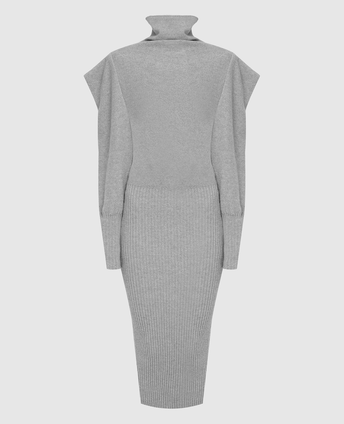 

Светло-серое платье из шерсти с акцентными плечами, Серый, Повседневные платья