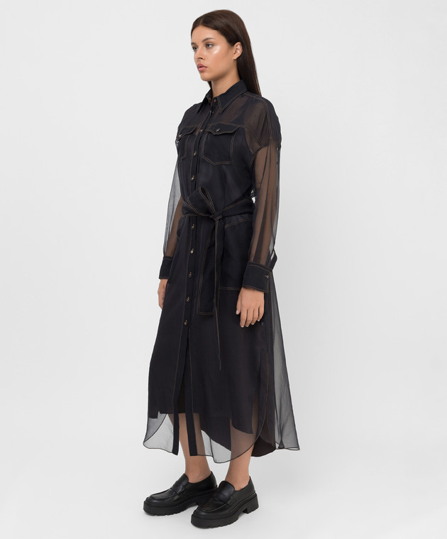 Brunello Cucinelli Графітове шовкове плаття-сорочка з розрізами MF940ANV41 зображення 3