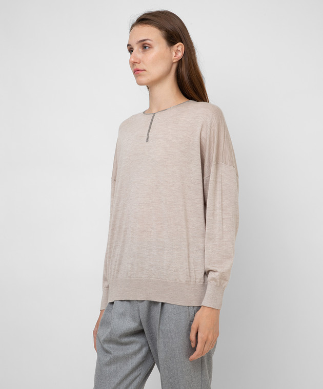 Brunello Cucinelli Светло-бежевый джемпер из кашемира и шелка с цепочками M13829700 изображение 3